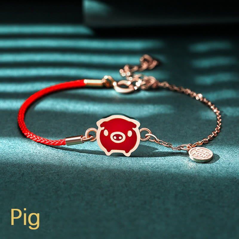 Buddha Stones 925 Sterling Silver Color-changing Chinese Zodiac Luck Protection Red String Chain Bracelet - Pig(Wrist Circumference 14-15cm) - image 25