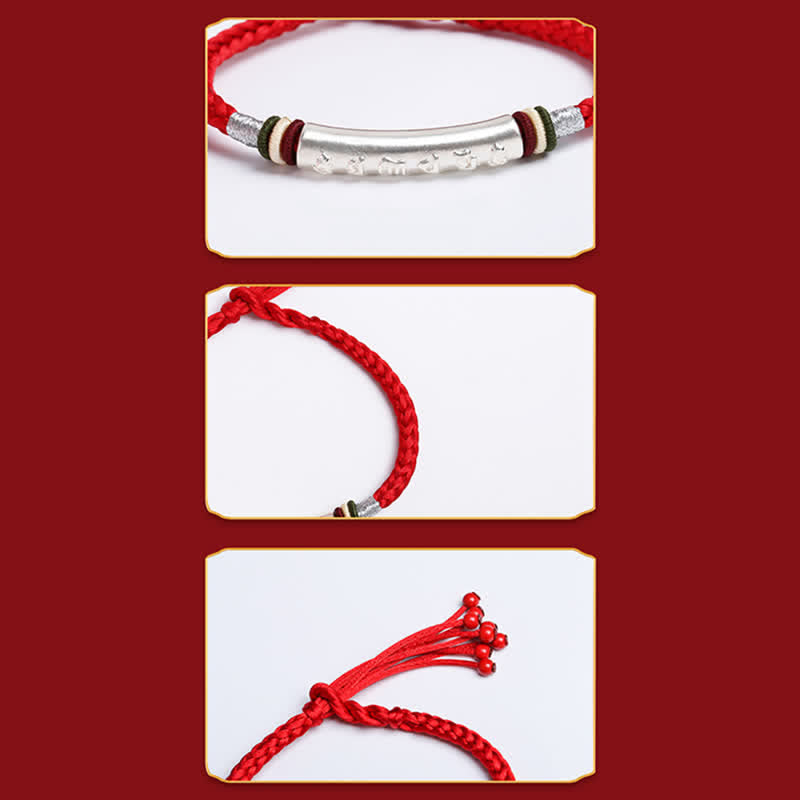 Buddha Stones 999 Sterling Silver Om Mani Padme Hum Protection Strength String Bracelet - image 6