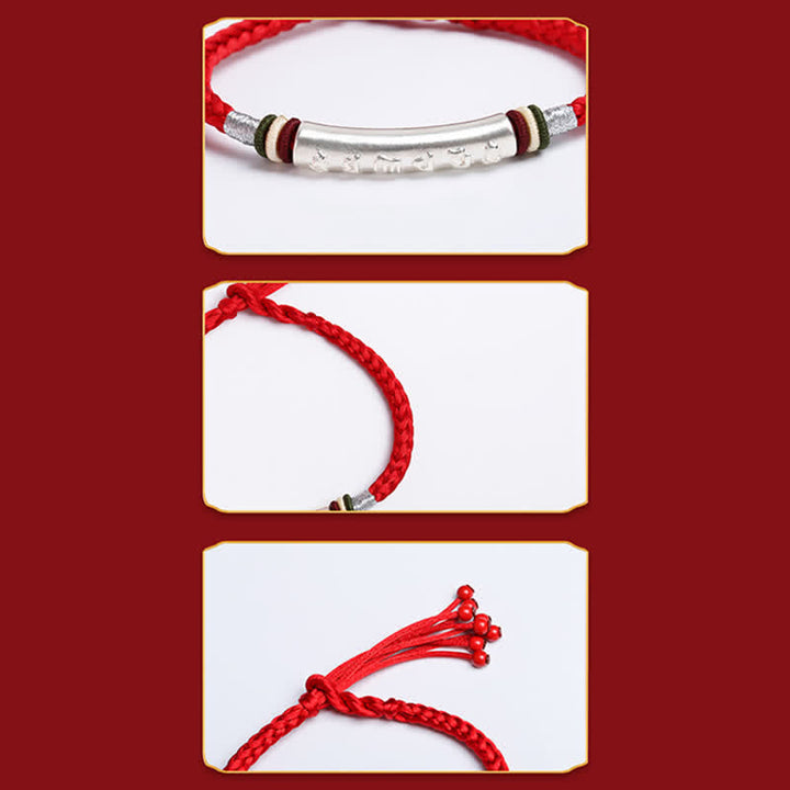 Buddha Stones 999 Sterling Silver Om Mani Padme Hum Protection Strength String Bracelet - image 6