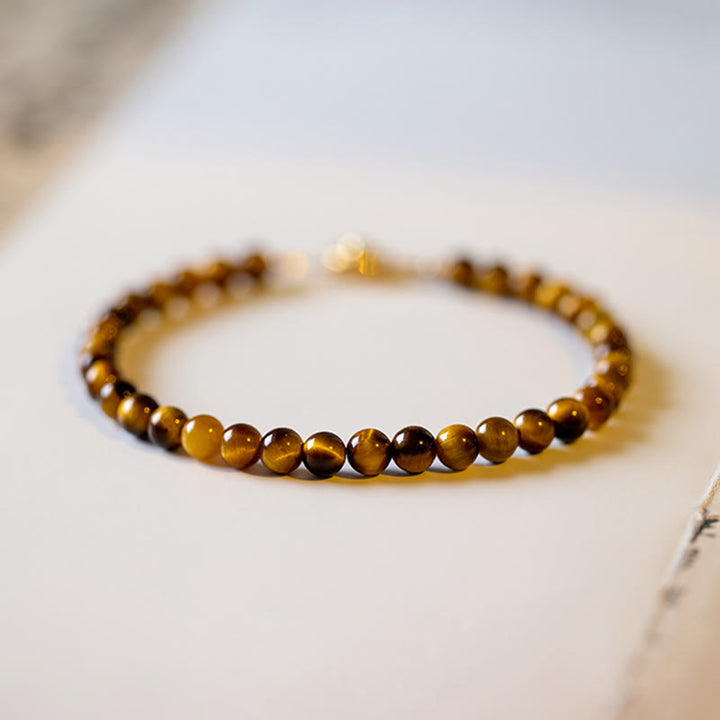 Buddha Stones 14K Gold Plated Natural Tiger Eye Stone Courage Protection Bracelet