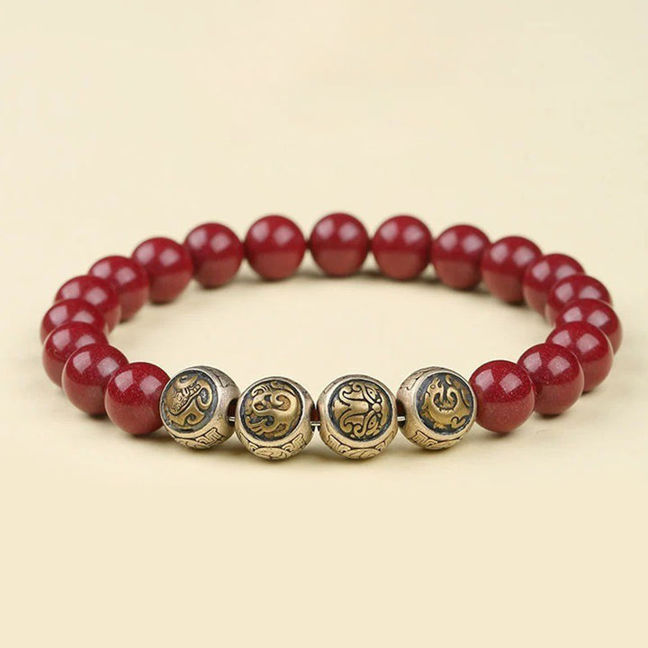 Buddha Stones 925 Sterling Silver Natural Cinnabar Four Beasts Blessing Bracelet