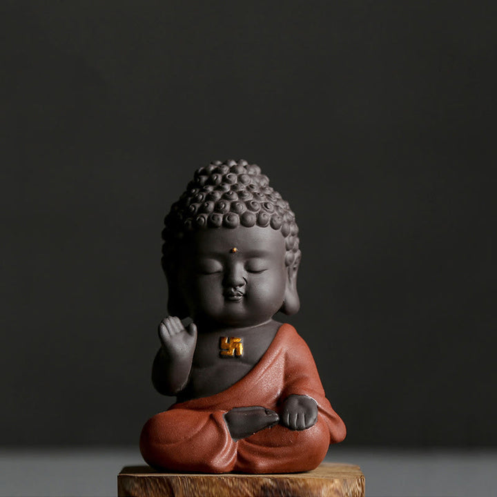 Buddha Stones Small Buddha Serenity Purple Clay Home Desk Decoration - Red Buddha - image 2