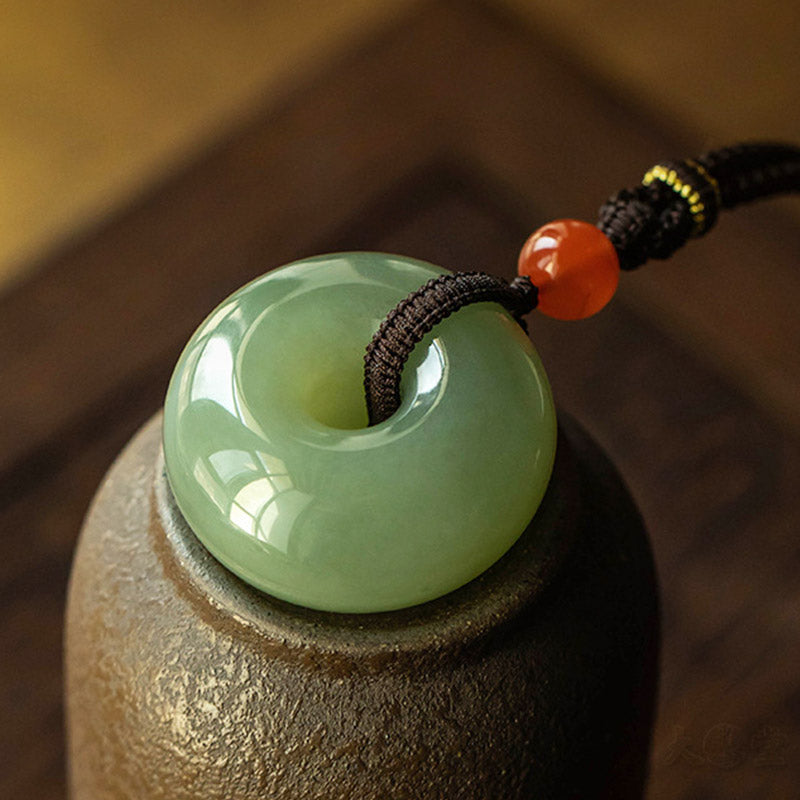 Natural Round Jade Gray Jade Peace Buckle Luck Necklace Pendant - image 4
