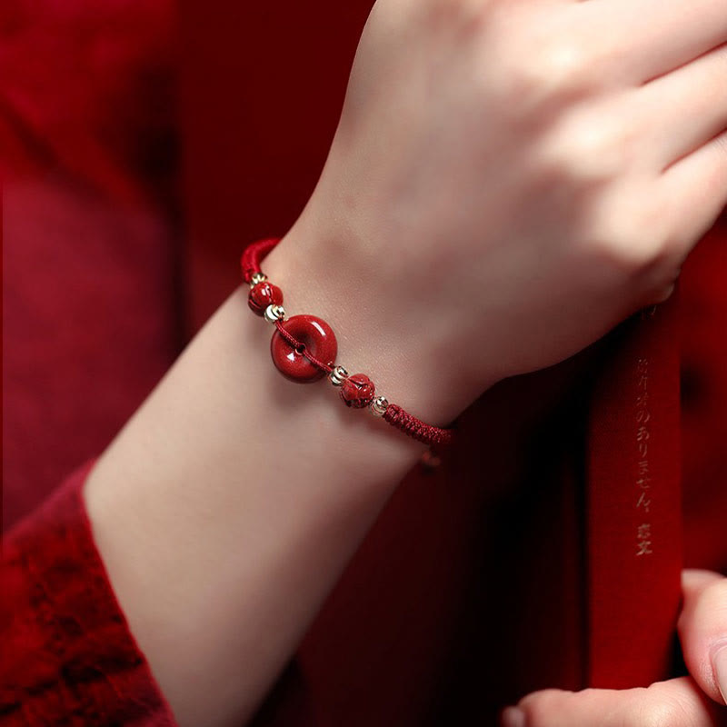 Buddha Stones Handmade Lotus Cinnabar Peace Buckle Blessing Braid Bracelet - image 3
