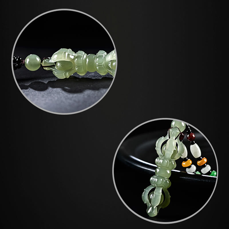 Tibetan Natural Hetian Cyan Jade White Jade Dorje Vajra Engraved Success Necklace Pendant - image 5