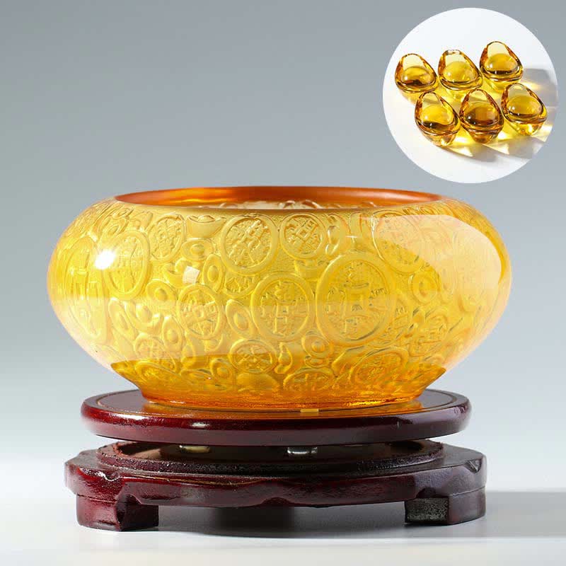 Handmade Liuli Crystal Treasure Bowl Ingots Art Piece Home Decoration - Gold - image 12