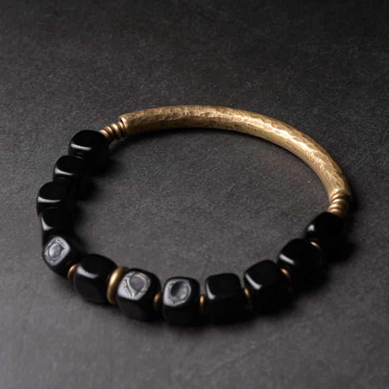 Buddha Stones Black Obsidian Crystal Copper Strength Couple Bracelet - image 9