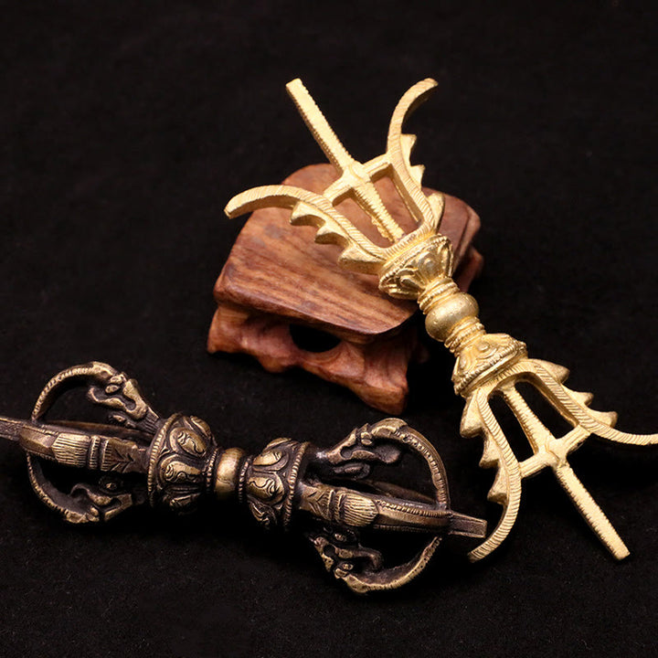 Buddha Stones Handmade Nepal Five Prong Three Prong Vajra Dorje Strength Copper Decoration