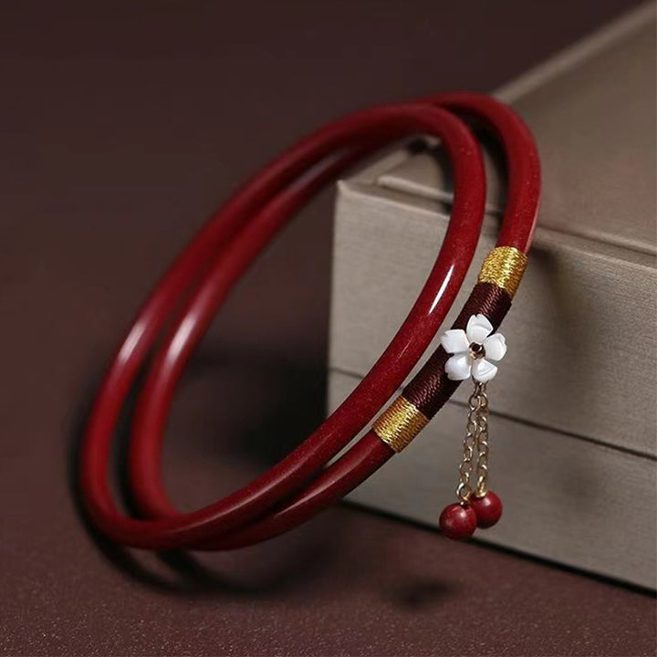 Buddha Stones 2Pcs Cinnabar Flower Blessing Bangle Charm Bracelet - Cinnabar(Inner Diameter 58mm) - image 0