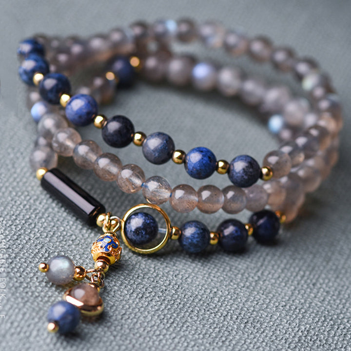 Buddha Stones Moonstone Lazurite Lapis Lazuli Calm Healing Positive Bracelet - image 0