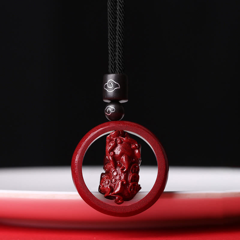 Buddha Stones Cinnabar Om Mani Padme Hum PiXiu Blessing Lucky Bead Necklace Pendant - PiXiu - Black Rope - image 26