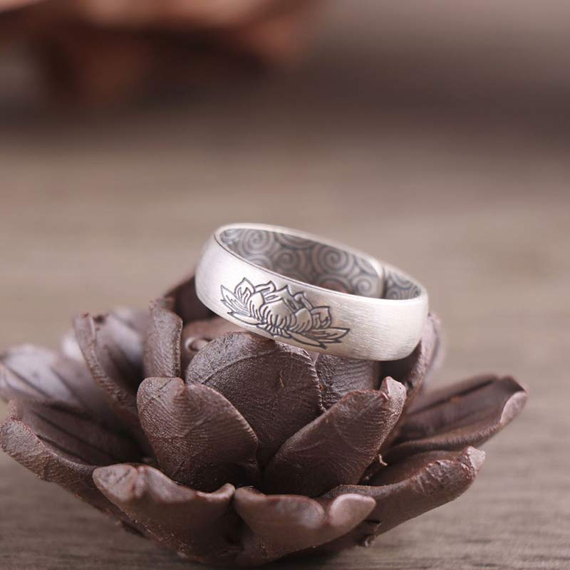 Buddha Stones 999 Sterling Silver Lotus Elephant Six True Words Blessing Ring - image 4