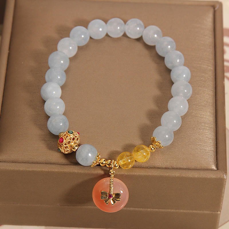 Buddha Stones Natural Aquamarine Yanyuan Agate Peace Buckle Citrine Healing Bracelet