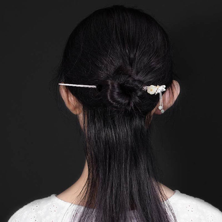 925 Sterling Silver Hetian White Jade Flower Blessing Hairpin - image 3