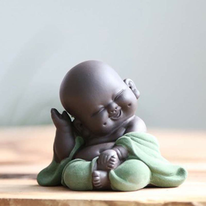 Buddha Stones Always Smiling Laughing Buddha Wealth Luck Purple Clay Maitreya Statue Decoration - Green Happy Laughing Buddha - image 15