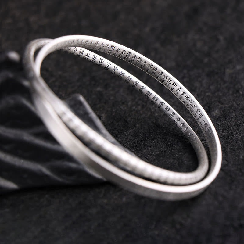 Buddha Stones 999 Sterling Silver Heart Sutra Carved Protection Bracelet Bangle - image 6
