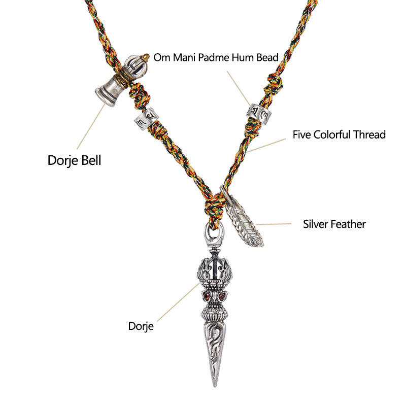 Tibetan Handmade 925 Sterling Silver Dorje Vajra Om Mani Padme Hum Feather Strength Necklace Pendant - image 6