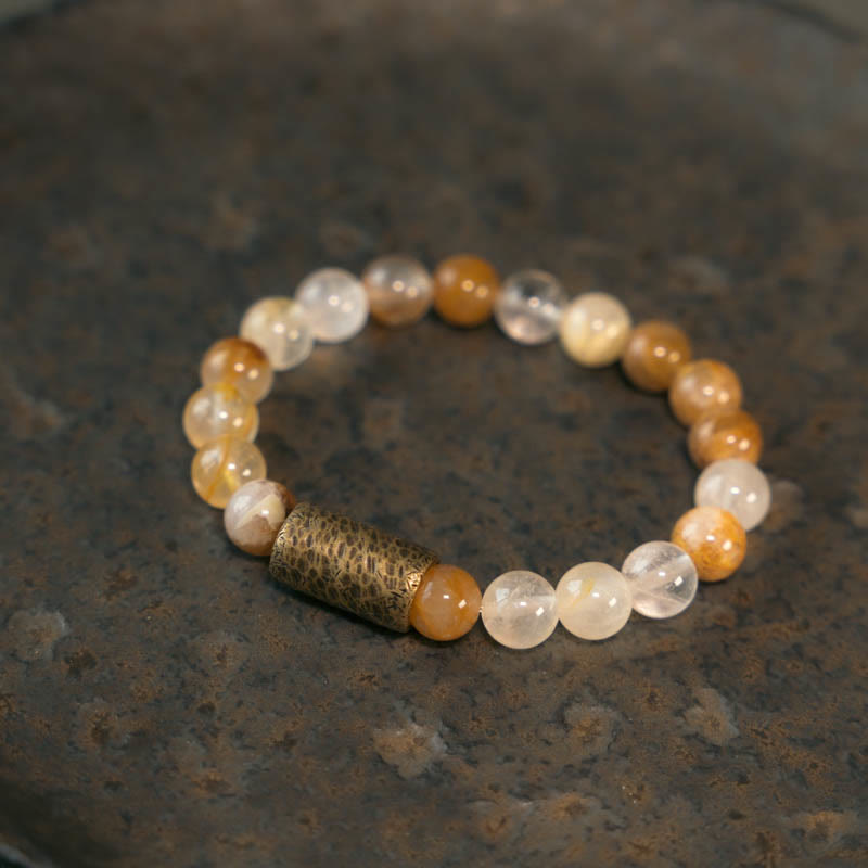 Buddha Stones White Crystal Red Hematoid Quartz Gold Rutilated Quartz Purple Phantom Protection Bracelet