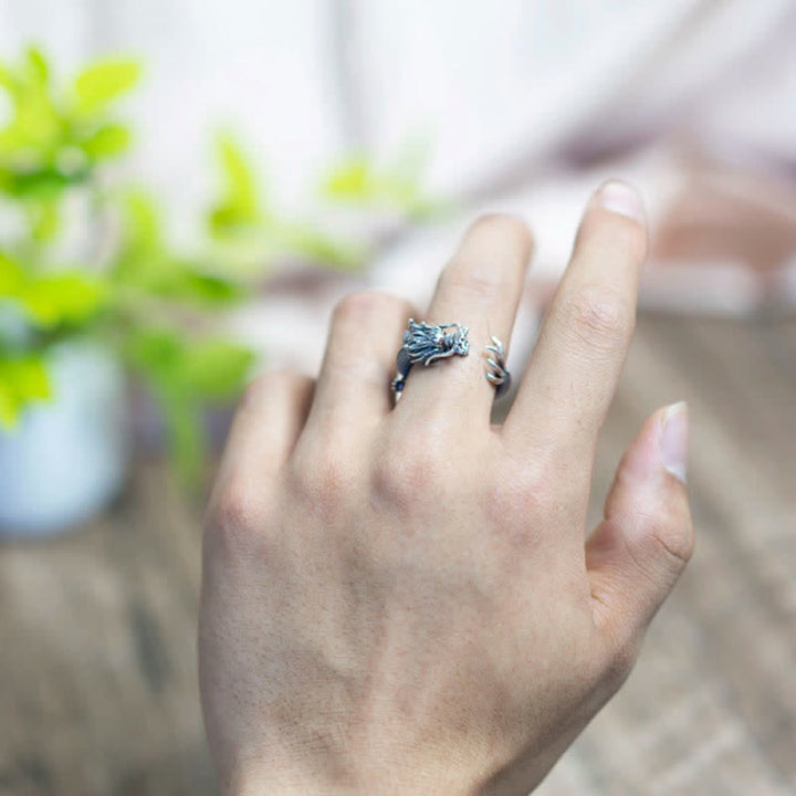 925 Sterling Silver Dragon Luck Protection Ring - image 3