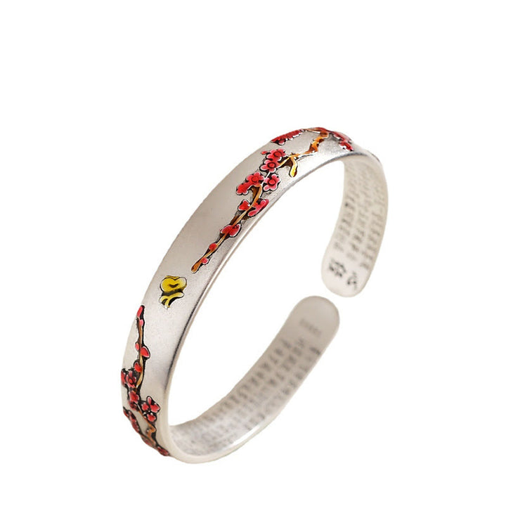 Buddha Stones Plum Blossom Chrysanthemum Flower Design Heart Sutra Healing Bracelet Cuff Bangle - image 3