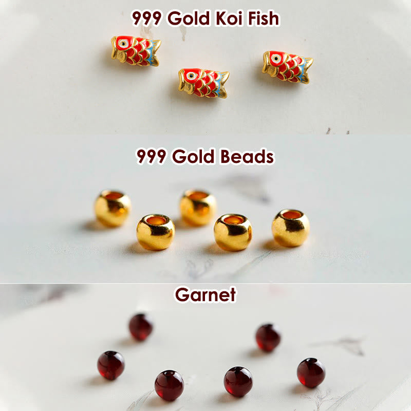 Buddha Stones 999 Gold Koi Fish Natural Garnet Protection Bracelet - image 8