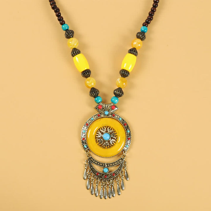 Tibetan Retro Beads Tassel Hair Decoration Hair Accessories - Round Tassels-Yellow - image 10