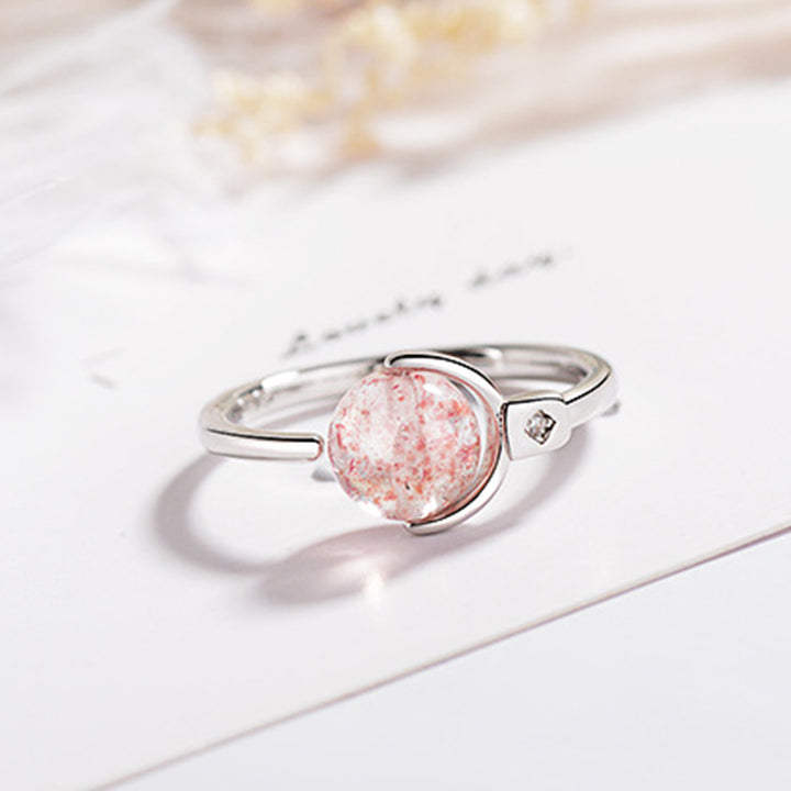 Buddha Stones Pink Crystal Soothing Rotation Ring