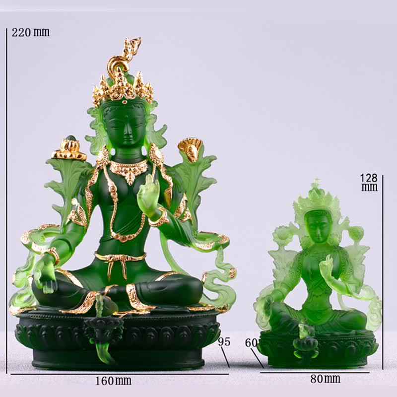 Bodhisattva Green Tara Handmade Liuli Crystal Art Piece Protection Home Office Statue Decoration - image 18