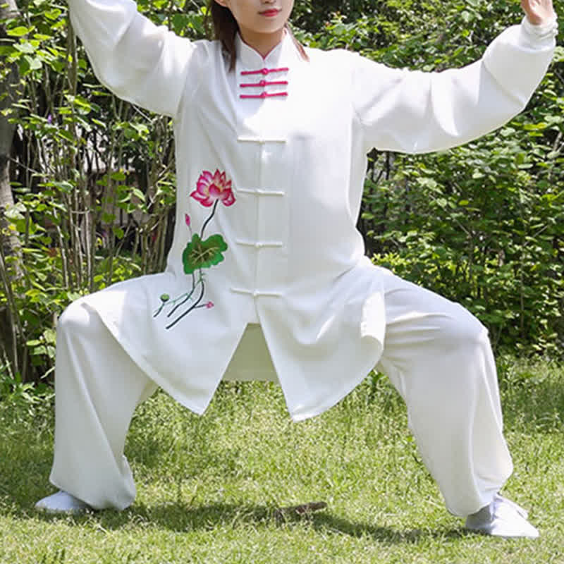 Lotus Flower Leaf Pattern Tai Chi Meditation Prayer Spiritual Zen Practice Clothing Women's Set