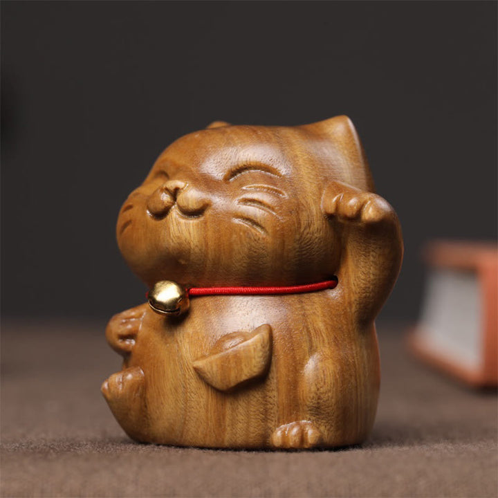 Buddha Stones Green Sandalwood Small Mini Cute Lucky Cat Peace Decorations - image 9