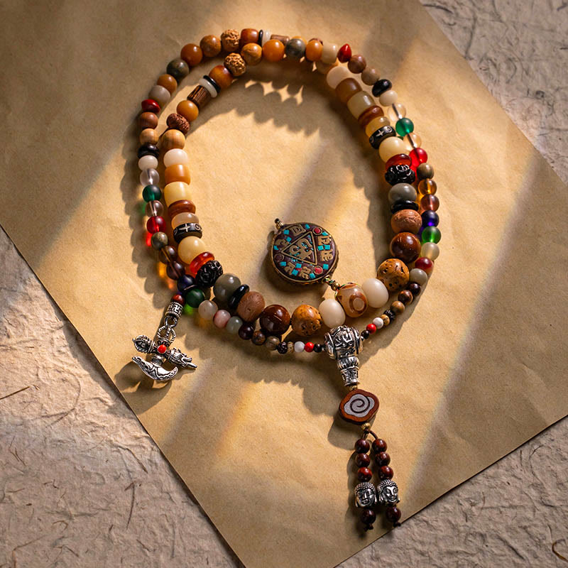 Buddha Stones Tibetan 108 Mala Beads Bodhi Seed Buddha Head Nine Palaces Eight Diagrams OM Wisdom Bracelet