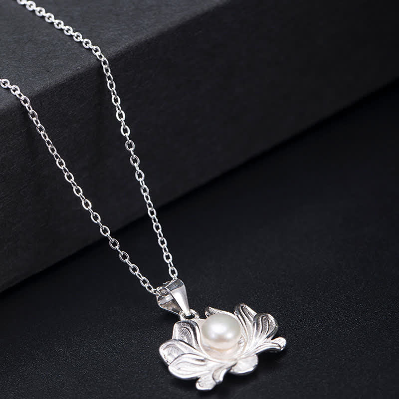 Buddha Stones 925 Sterling Silver Lotus Flower Pearl Wealth Necklace Pendant - image 5