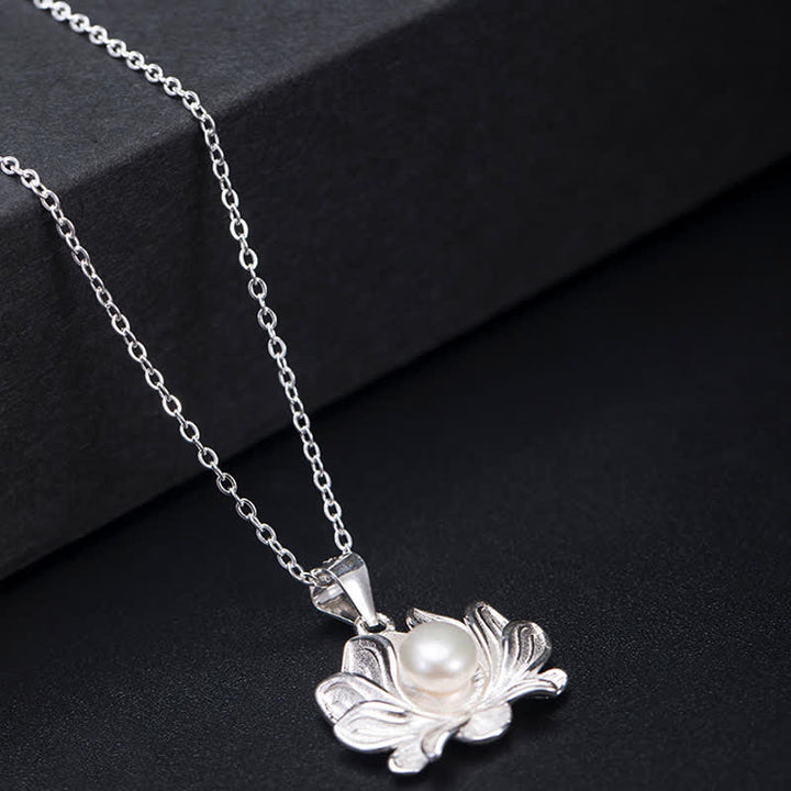 Buddha Stones 925 Sterling Silver Lotus Flower Pearl Wealth Necklace Pendant - image 5