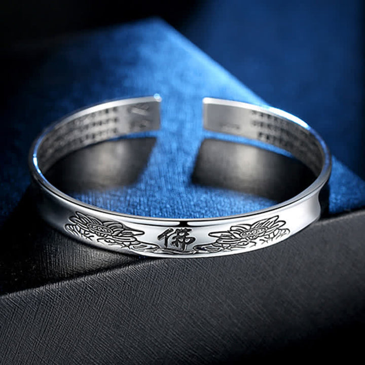 Heart Sutra Mantra Lotus Peace Copper Cuff Bracelet Bangle - image 8