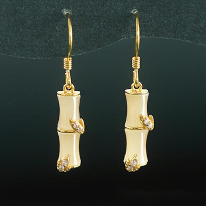 925 Sterling Silver Hetian Jade Chrysoberyl Cat Eye Red Agate Bamboo Luck Drop Earrings - image 5
