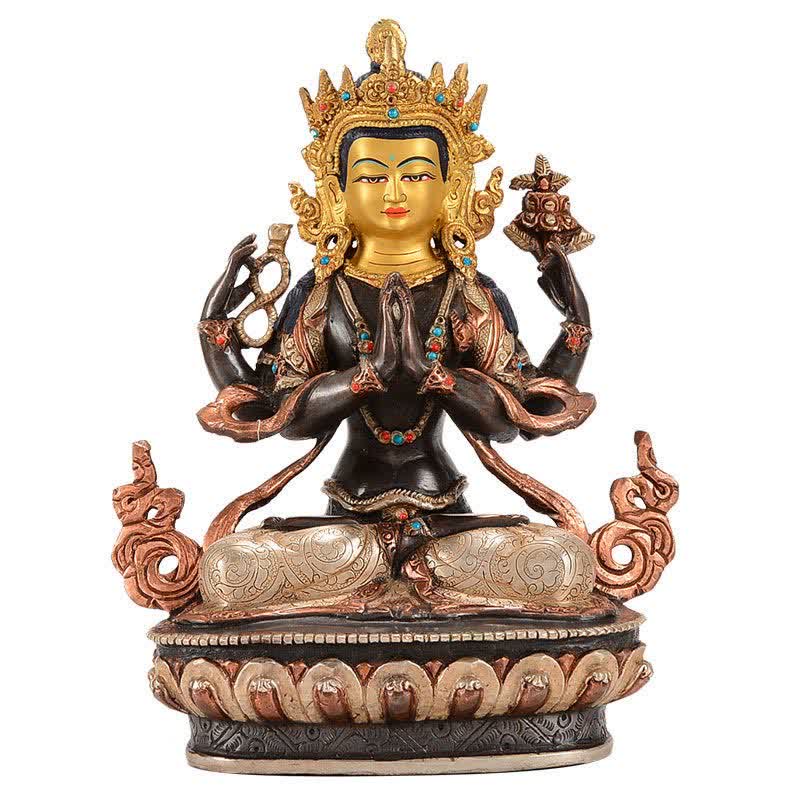 Bodhisattva Chenrezig Four-armed Avalokitesvara Protection Copper Statue Decoration - image 15