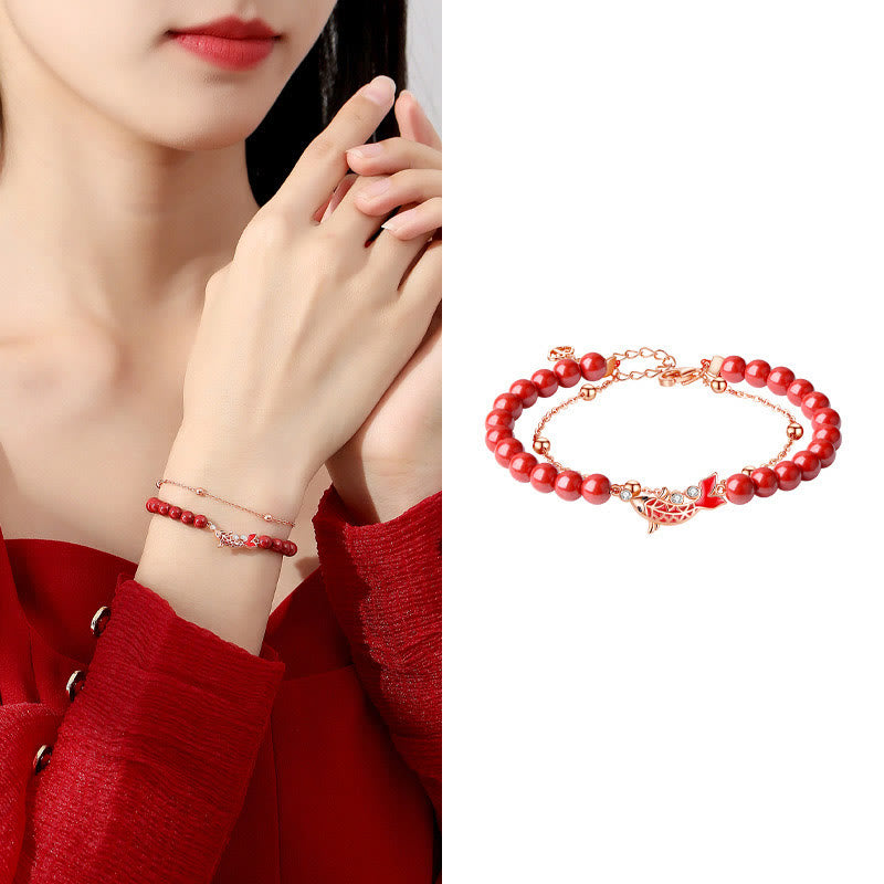 Buddha Stones 925 Sterling Silver Lucky Koi Fish Cinnabar Zircon Prosperity Double Layer Chain Bracelet - image 12