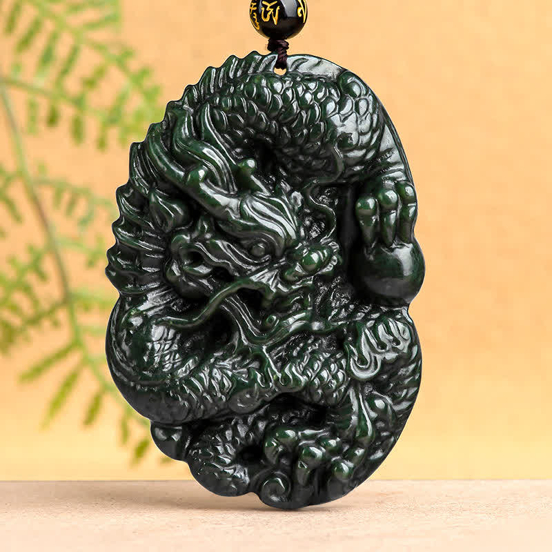 Hetian Cyan Jade Dragon Success Harmony Necklace Beaded String Pendant - Hetian Cyan Jade (Success ♥ Healing) - image 1