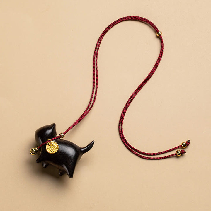 Buddha Stones Ebony Wood Green Sandalwood Lucky Cat Fu Character Lucky Fortune Bell Balance Car Hanging Decoration - image 6
