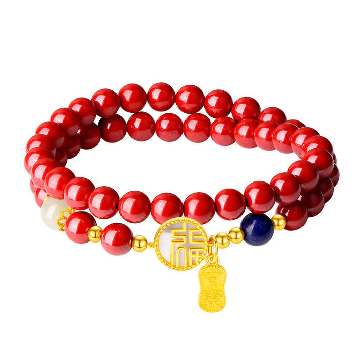 Buddha Stones 925 Sterling Silver Cinnabar Tridacna Stone Fu Character Double Wrap Blessing Bracelet - image 11