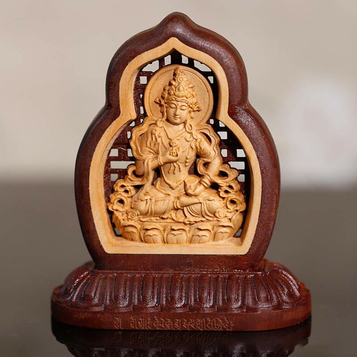 Vajrasattva Buddha Wood Engraved Compassion Statue Figurine Decoration - 7*7.5cm - image 0