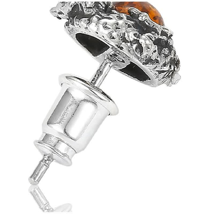 925 Sterling Silver Natural Amber Dragon Success Protection Stud Earring - image 9