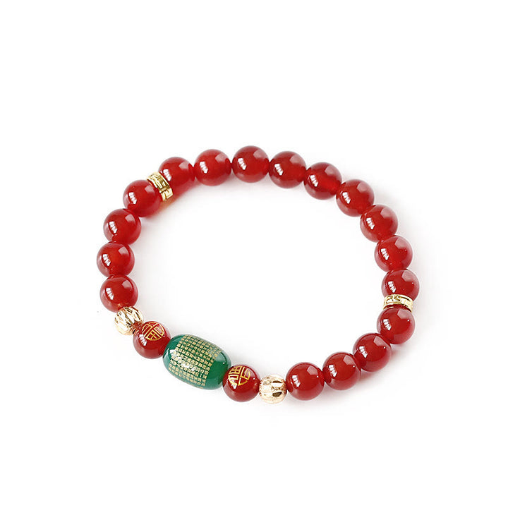 Buddha Stones Natural Red Agate Green Agate Buddhist Sutras Calm Bracelet