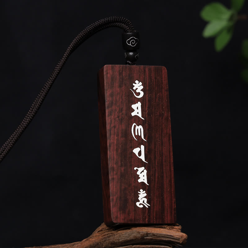 Buddha Stones 999 Sterling Silver Small Leaf Red Sandalwood Ebony Wood Om Mani Padme Hum Inlaid Protection Necklace Pendant - Small Leaf Red Sandalwood 4*6*1cm - image 1