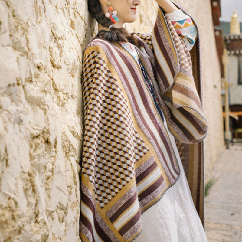 Tibetan Shawl Classic Pattern Winter Cozy Warm Travel Scarf Wrap - image 12