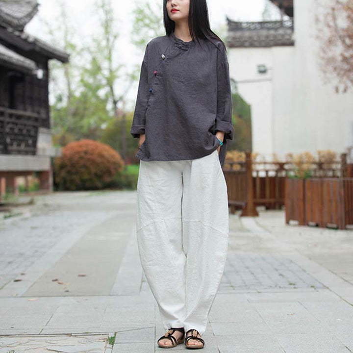 Buddha Stones Ramie Linen Blouse Women Shirt Top Chinese Hanfu Style Clothing