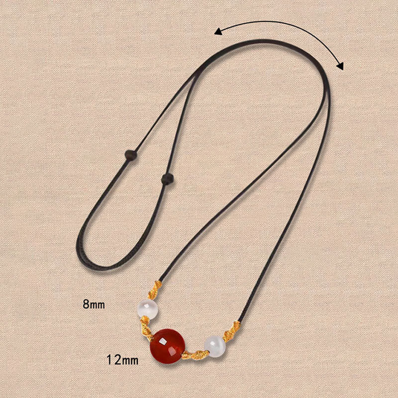 Buddha Stones Natural Red Agate Cat Eye Calm Braided String Bracelet Necklace Pendant - image 11