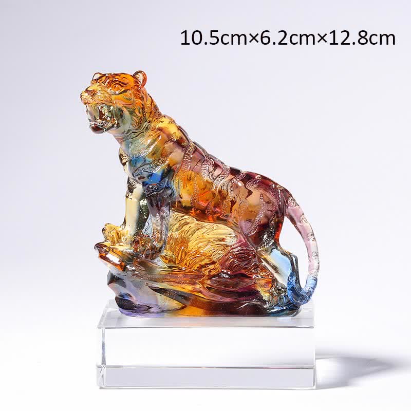 Handmade Liuli Crystal Tiger Art Piece Protection Home Decoration - Colorful&Base - image 13
