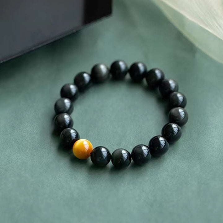 Buddha Stones Natural Rainbow Obsidian Tiger Eye Positive Love Bracelet