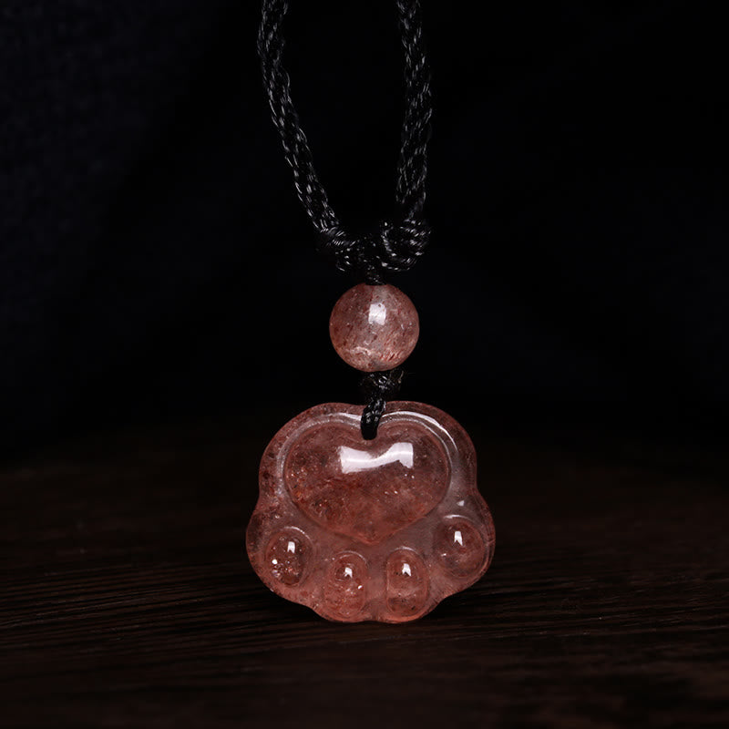 Buddha Stones Strawberry Quartz Lovely Cat Paw Claw Healing Necklace Pendant - image 7